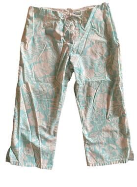 Vintage Y2K Old Navy Blue and White Floral Cotton Capris- size girls 16